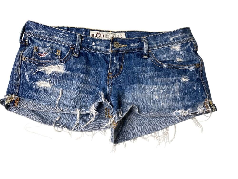 Hollister Distressed Cut Off Denim Shorts Low Rise Y2K Festival Medium Wash Jean